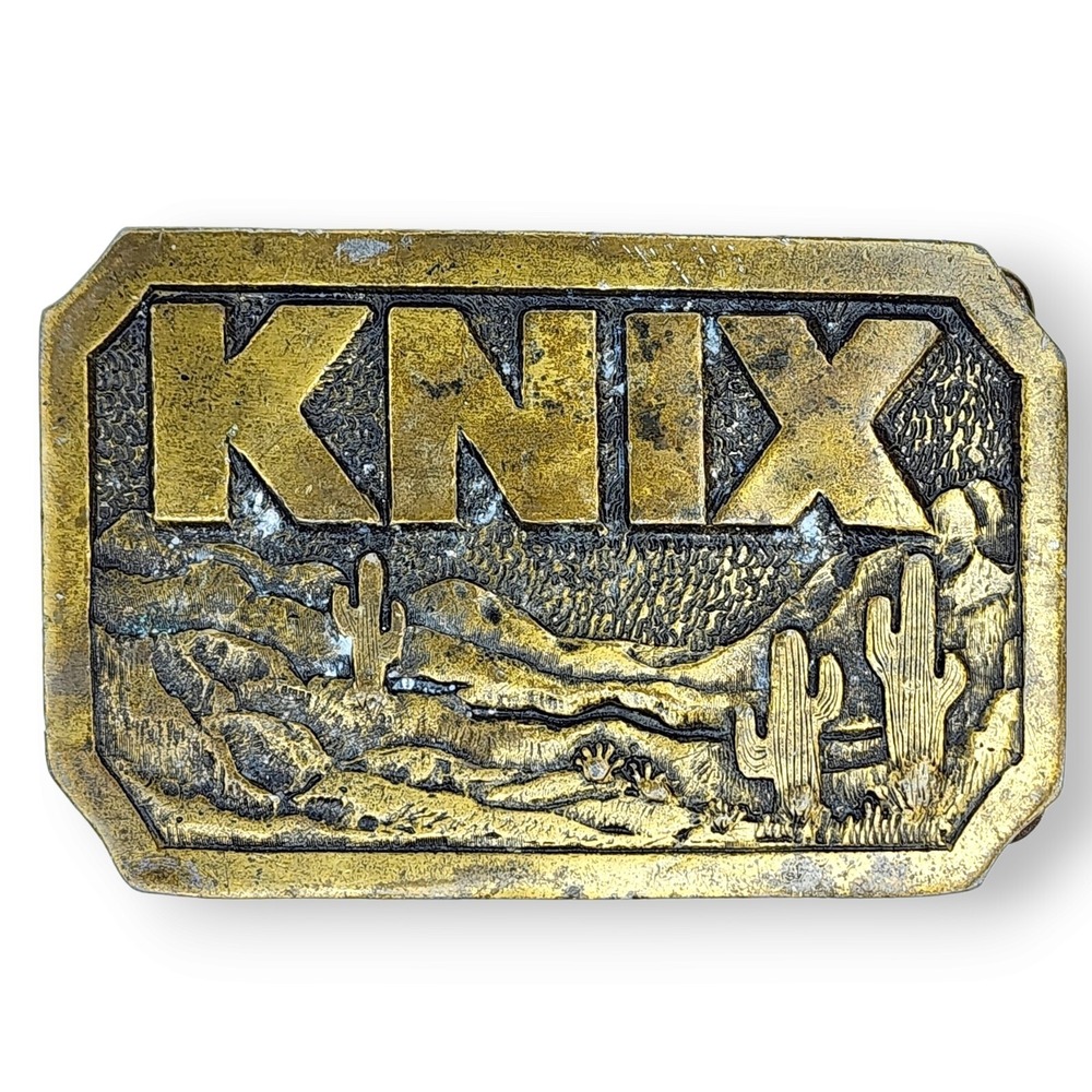 Vintage Brass Belt Buckle Country Music KNIX Radio Phoenix Fits 1.75 Inch Belt